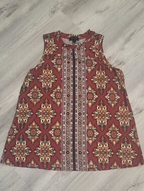 AB Studio Rust Tile-Print Sleeveless Tank